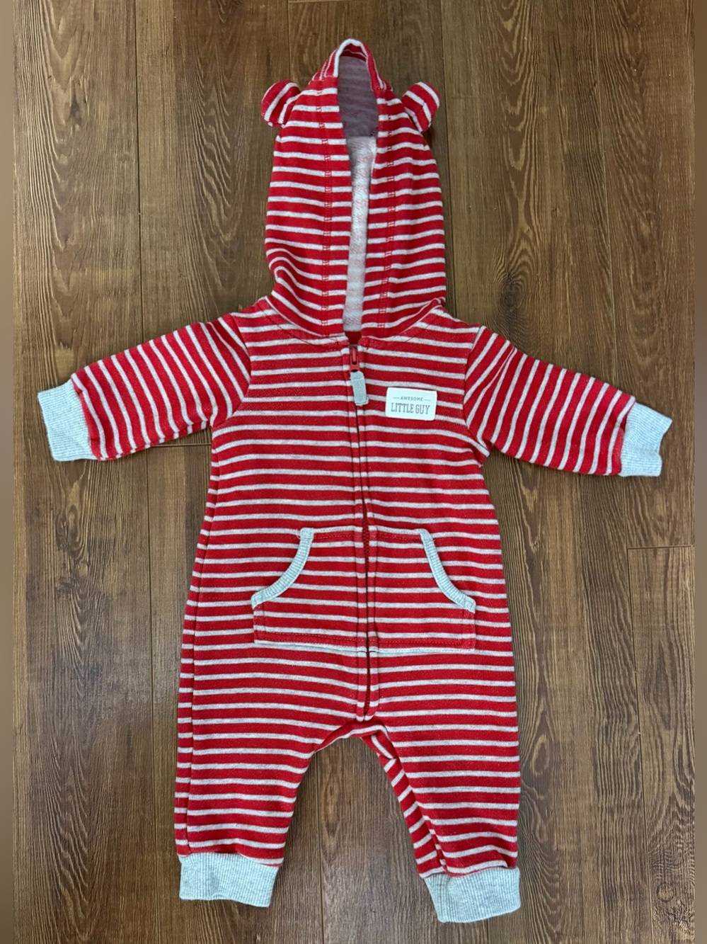 Baby Boy Red/Gray Striped One Piece by Carters - Hooded - Size 3 Month